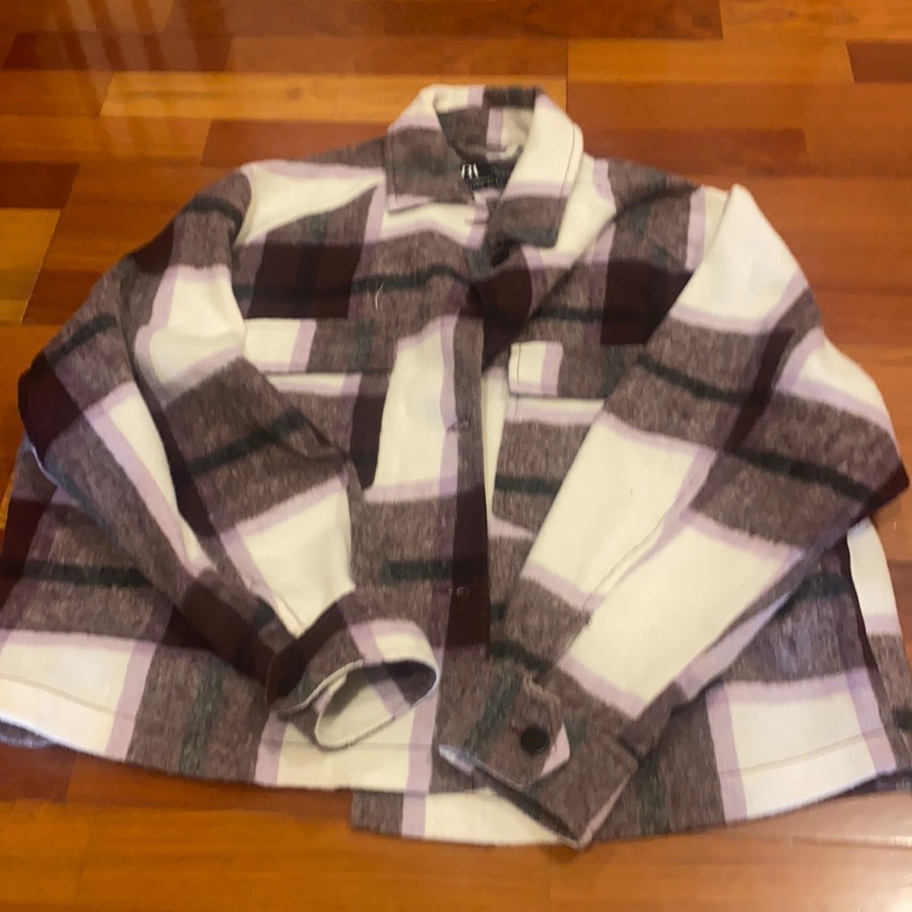 Zara purple plaid button down.